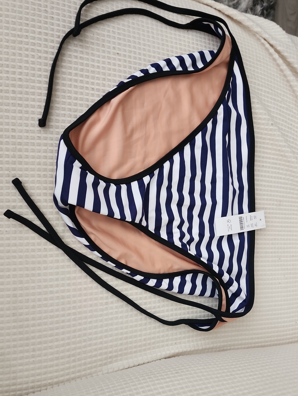 J. Crew Navy & White Striped Bikini Bottom with Peach Lining